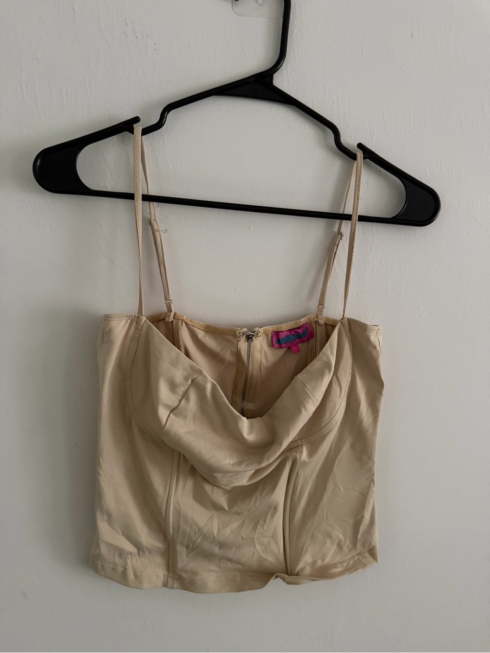 Beige Draped Cami Top with Adjustable Straps